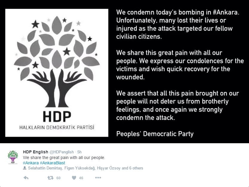 The HDP tweeted their statement condemning the attack (Photo: Twitter/HDP)