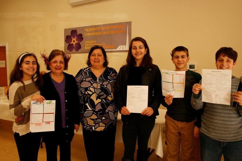 Students at St. Gregory Church in North Andover have diligently engaged themselves into the Armenian Prelacy’s ‘Year of Service.’ (L-R) Ava Movsessian; Sossy Jeknavorian, Sunday School Superintendent; Jane Kublbeck, instructor; Anna Shahtanian; Richard Shahtanian; and Robert Mahlebjian.
