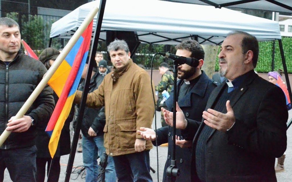 A requiem prayer was observed by Fr. Mesrob Lakissian of and Rev. Haig Kherlopian, in memory of the Armenian servicemen who were killed in the recent hostilities in NKR. (Photo: Robert Garabedian)