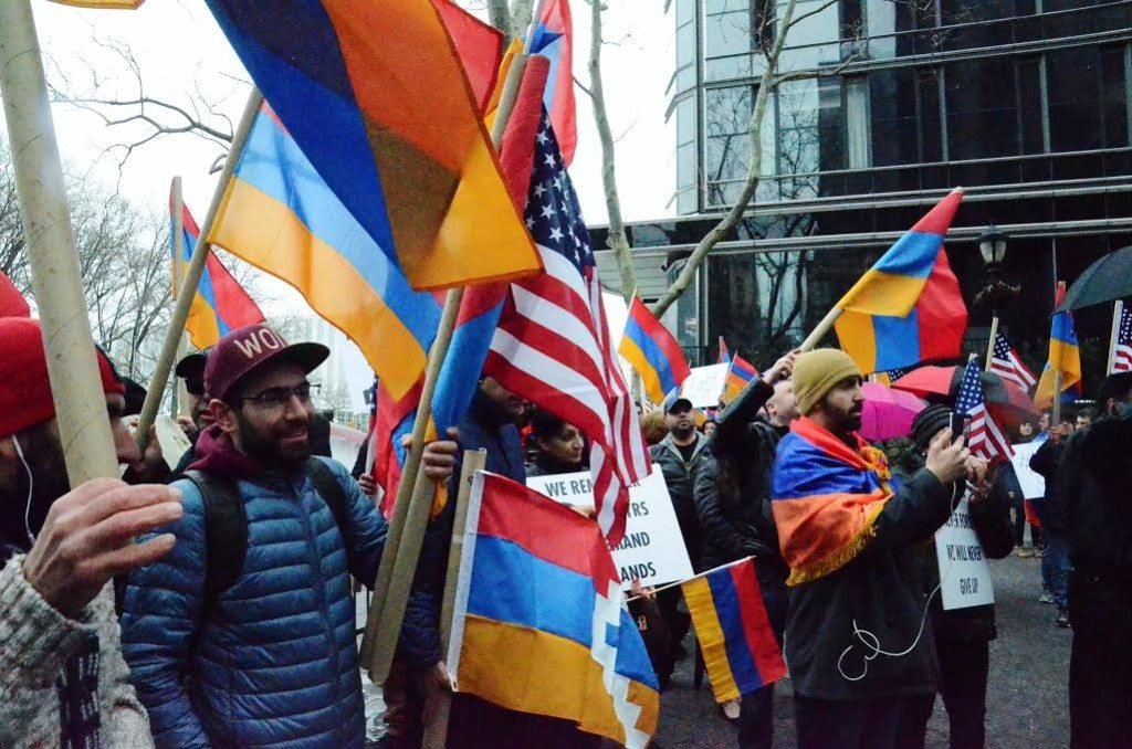 The demonstration was organized by the New York and New Jersey (“Armen Garo” and “Dro”) chapters of the ARF and the ADLP/Ramgavar Party. (Photo: Robert Garabedian)