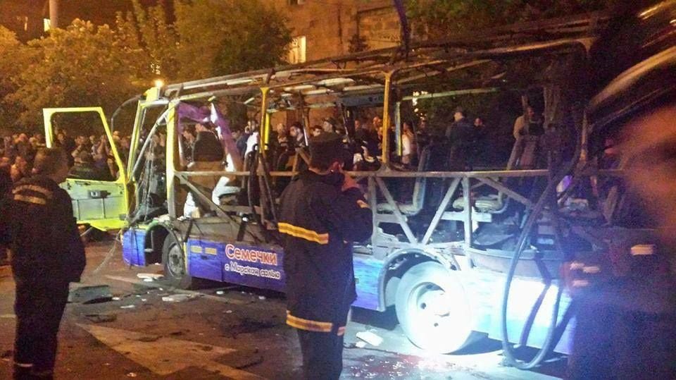 A public transportation bus in Yerevan exploded on the night of April 25 )Photo: Yerkir) 