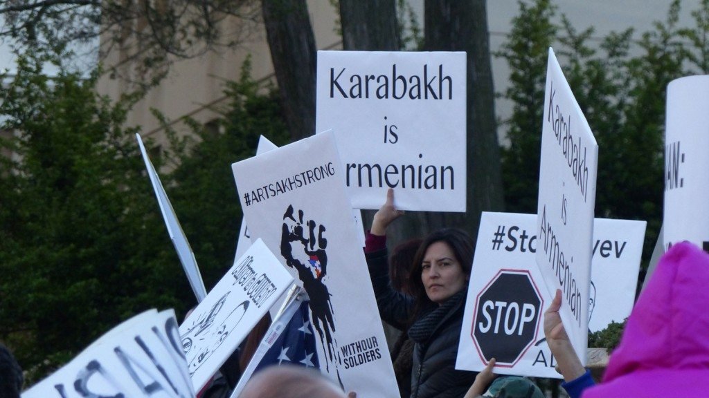 A scene from the community protest in front of the Azerbaijani Embassy in Washington, D.C.