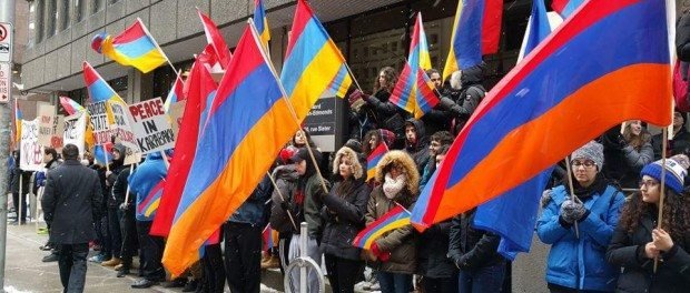 Hundreds of activists from across Canada gathered in front of the Embassy of Azerbaijan in Ottawa on April 8, to participate in a peaceful protest against Azerbaijan's aggression.