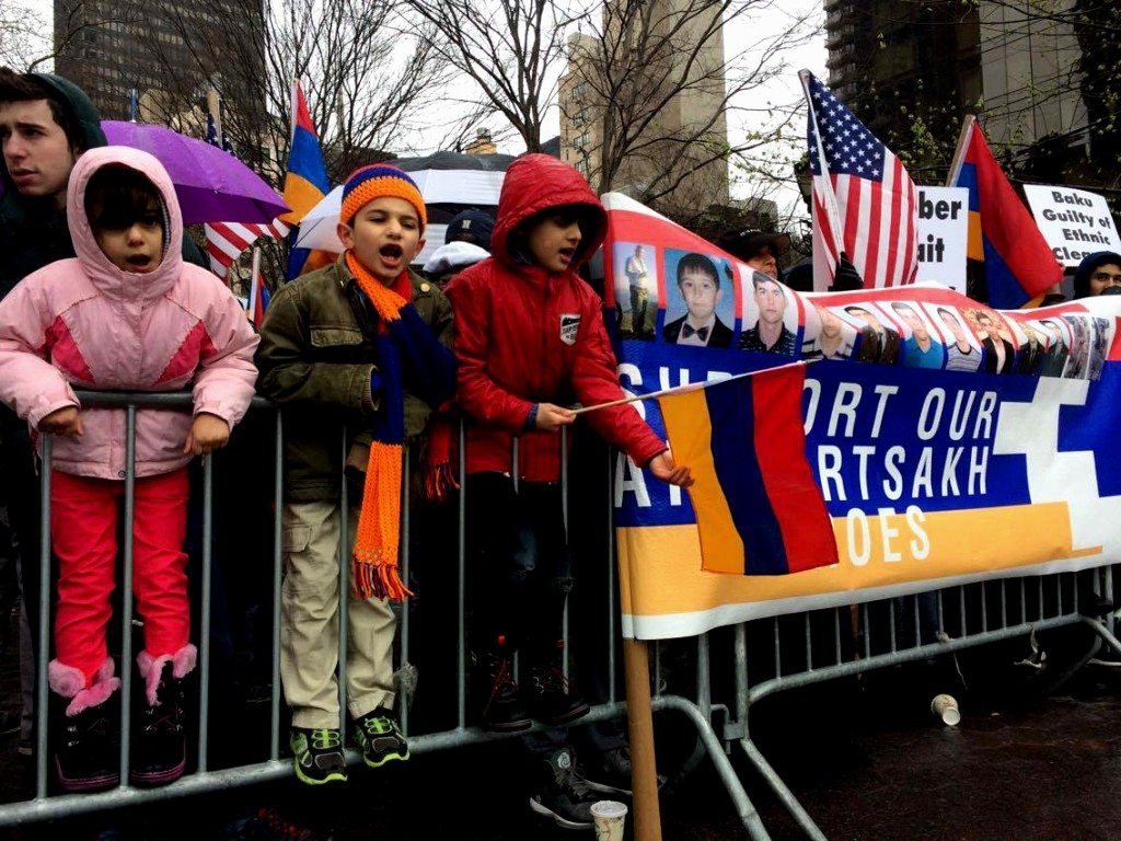 Hundreds of Armenian-Americans across the Eastern United States converged in New York on April 9, to participate in a peaceful protest against Azerbaijani aggression in NKR (Photo: Araz Chiloyan)