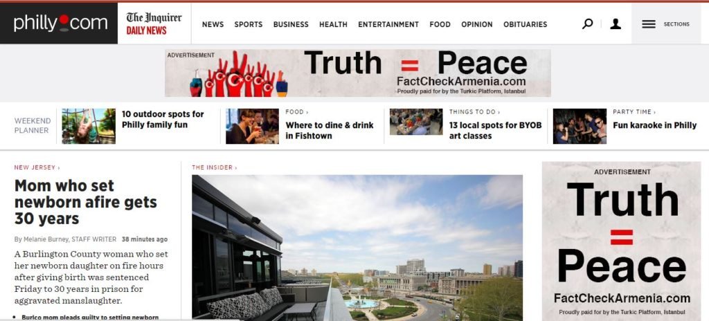 The Turkic Platform's ad on the Philadelphia Inquirer/Daily News online platform philly.com (Photo: philly.com screenshot)