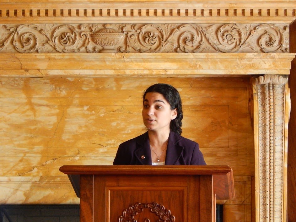 Ani Saryan, chairperson of ANC of Wisconsin, speaking at the annual reception and program commemorating the Armenian Genocide at the Wisconsin State Capitol in Madison