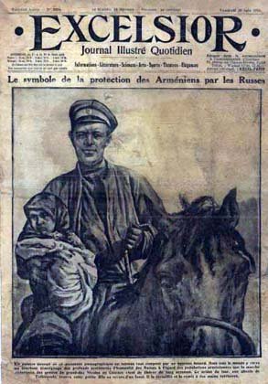 Cover of the June 30, 2016 issue of 'Excelsior' carried an illustration of a Russian soldier on horseback with a refugee child in his arms. The picture was captioned, ‘The Symbol of Protection of the Armenians by Russians.’