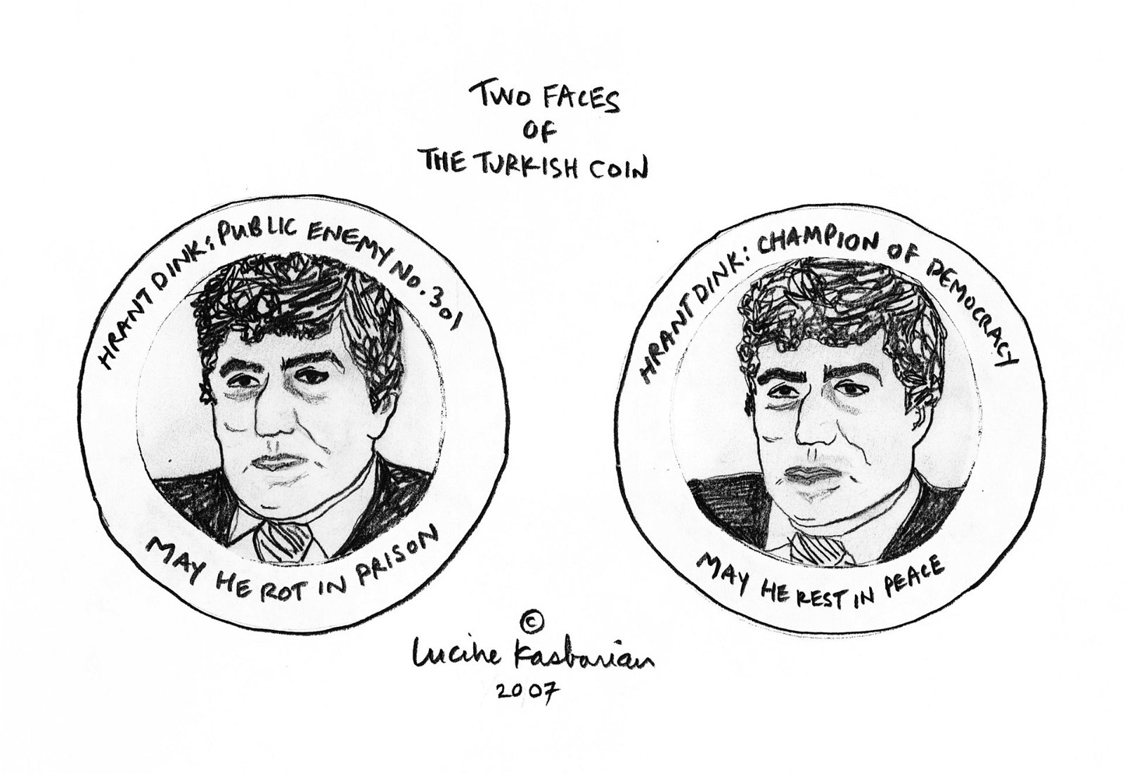 It was the murder of Armenian journalist Hrant Dink by a Turkish gunman in front of Dink's newspaper office in Istanbul in 2007 that was the impetus in Kasbarian's career as a political cartoonist