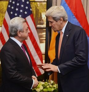 U.S. Secretary of State Kerry meeting with Armenian President Serge Sarkisian on May 16, in Vienna, Austria