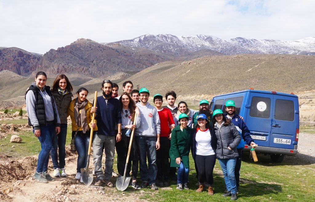 A group of volunteers from Birthright Armenia helped ATP establish a small community forest in Paruyr Sevak Village.