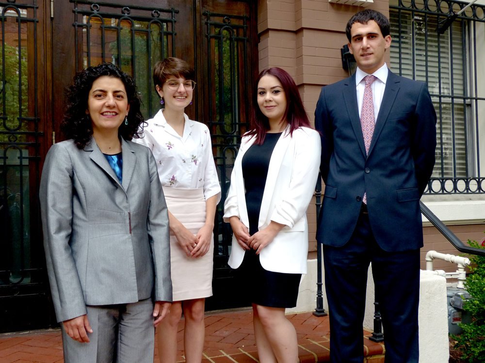 The ANCA’s Kate Nahapetian with Anna Mehrabyan, Knarik Gasparyan, and Shahan Goenjian.