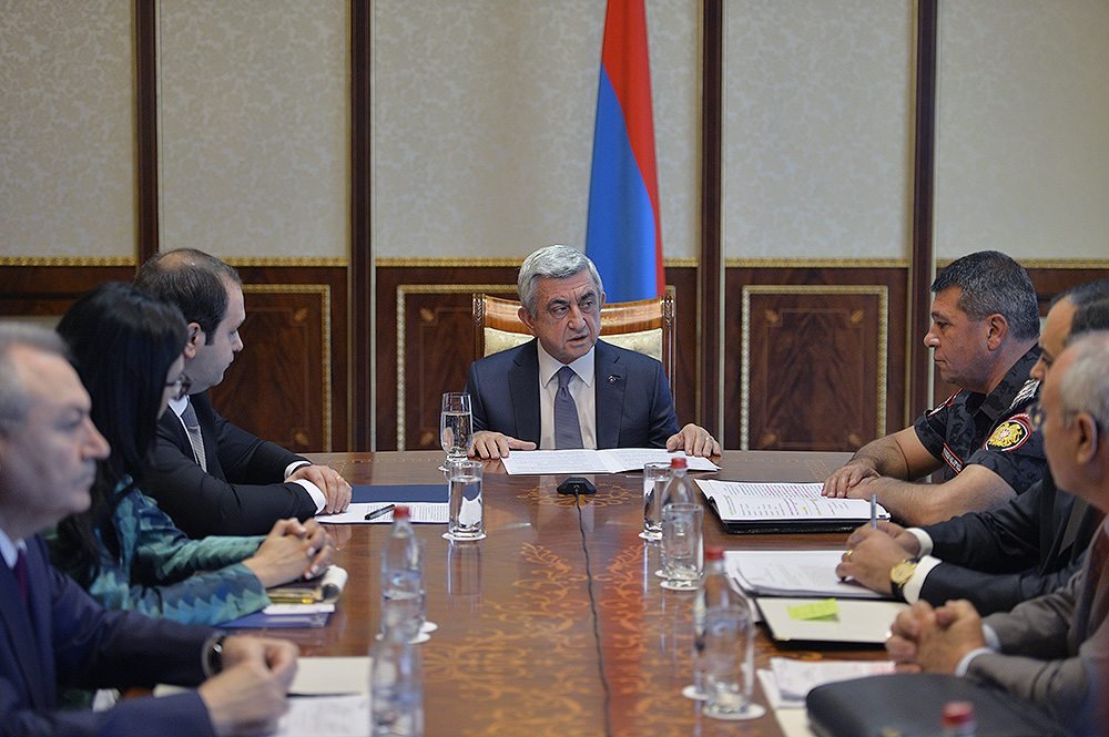 Armenian President Serge Sarkisian said that the country’s problems “'will not be solved through violence, attacks, or hostage taking' during a July 22 meeting. (Photo: president.am)