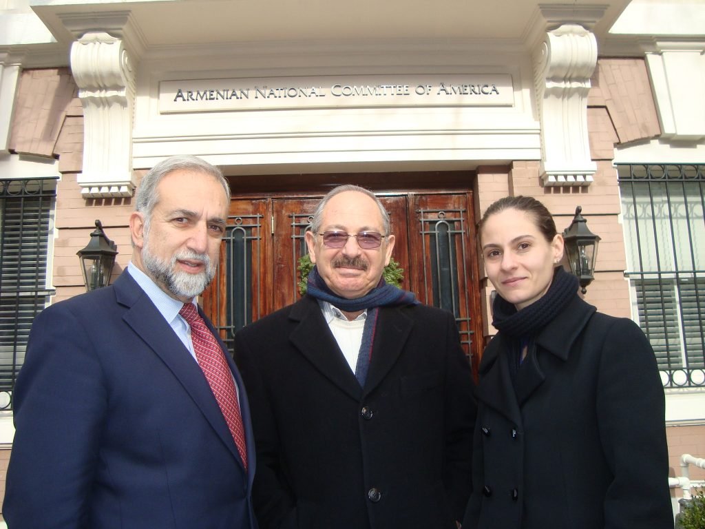 ANCA Endowment Fund Chair Ken Hachikian with Apo and Nayiri Saghdejian at the ANCA building in Washington, DC