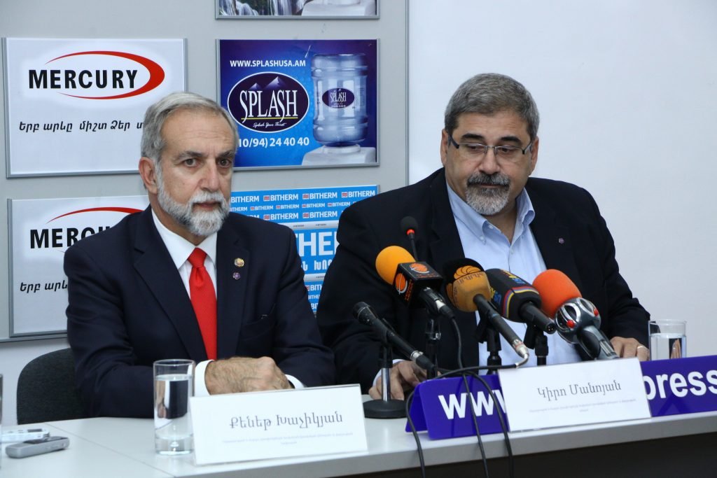ALC Chairman Ken Hachikian and ALC Board Member Giro Manoyan announce the launching of the Armenian Legal Center for Justice and Human Rights at a press conference in Yerevan.