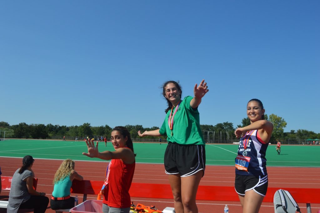 Javelin medalists show their form (L to R) Sena Changelian, Sara Anoushian, Christine Kutlu