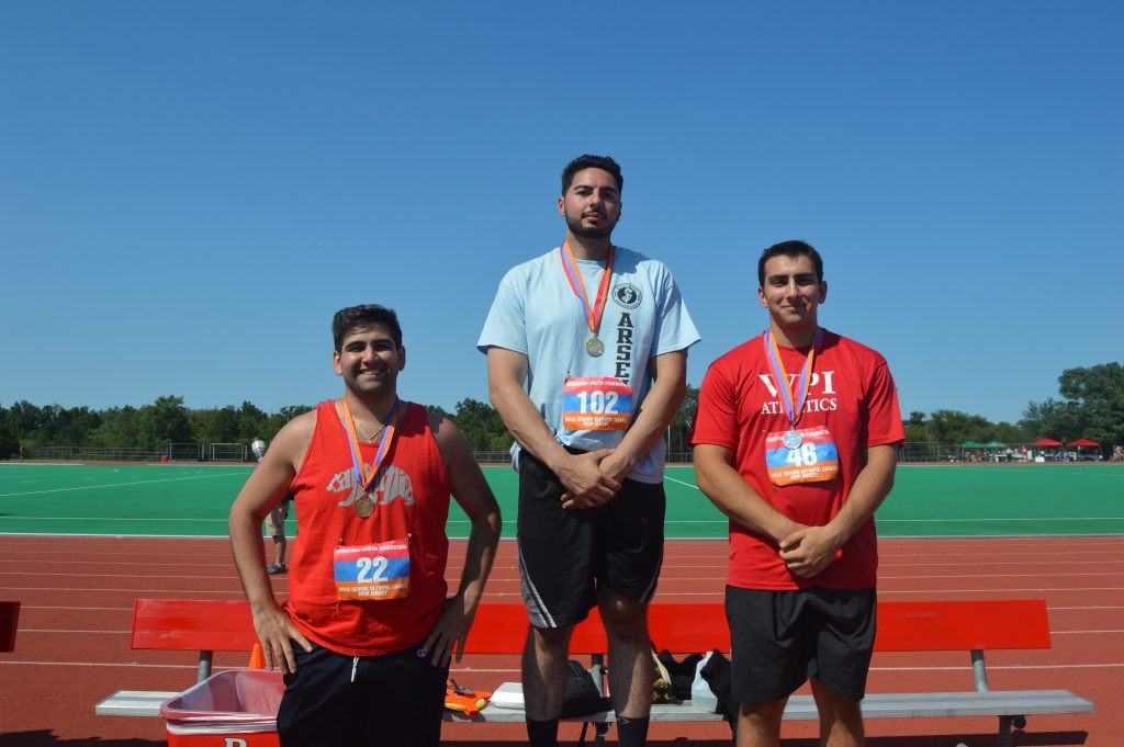 Shot put medalists (L to R) Armen Nercesian, Alek Gulbenkian, Alex Avakian