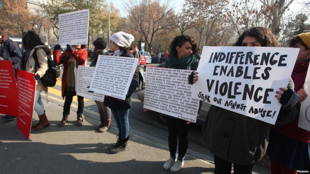 Members of the Coalition to Stop Violence Against Women marked International Day for the Elimination of Violence Against Women by organizing a demonstration in downtown Yerevan on Nov 25. (Photo: Photolure)